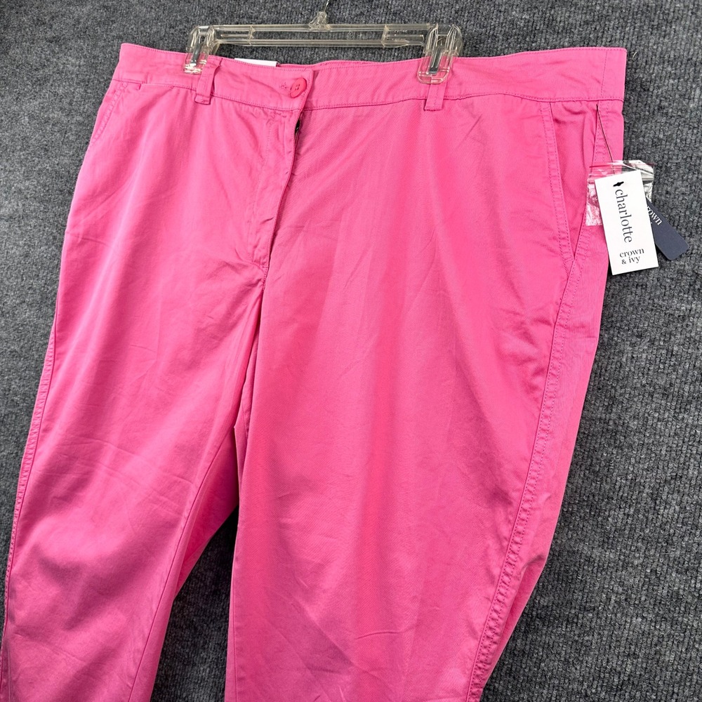 Crown & Ivy Charlotte Curvy Crop Pants Pink Stretch Twill Plus Size 22W NEW